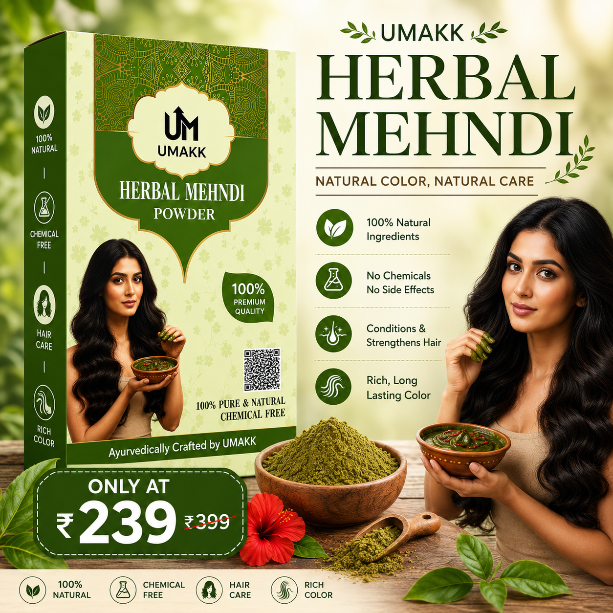 UMAKK Ayurvedic Herbal Mehndi - 200 gm