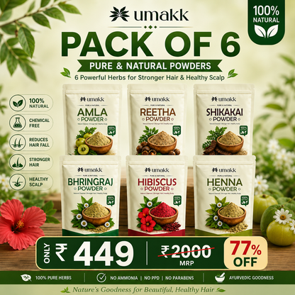 UMAKK Herbal Hair Care Powder Combo 500g | Amla, Reetha, Shikakai, Bhringraj, Hibiscus & Henna Powder | 100% Pure & Natural | For Stronger Hair & Healthy Scalp