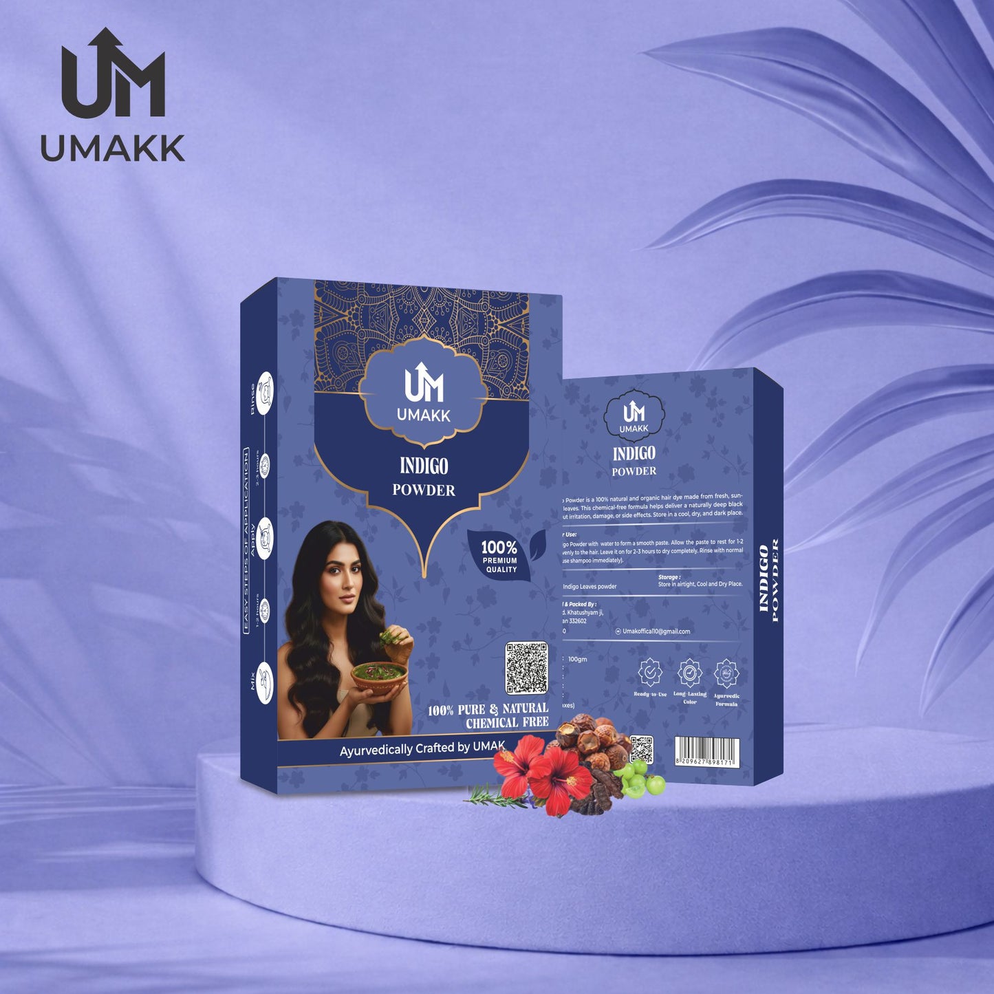 UMAKK Indigo Powder – 100% Natural Hair Colour -  200 gm