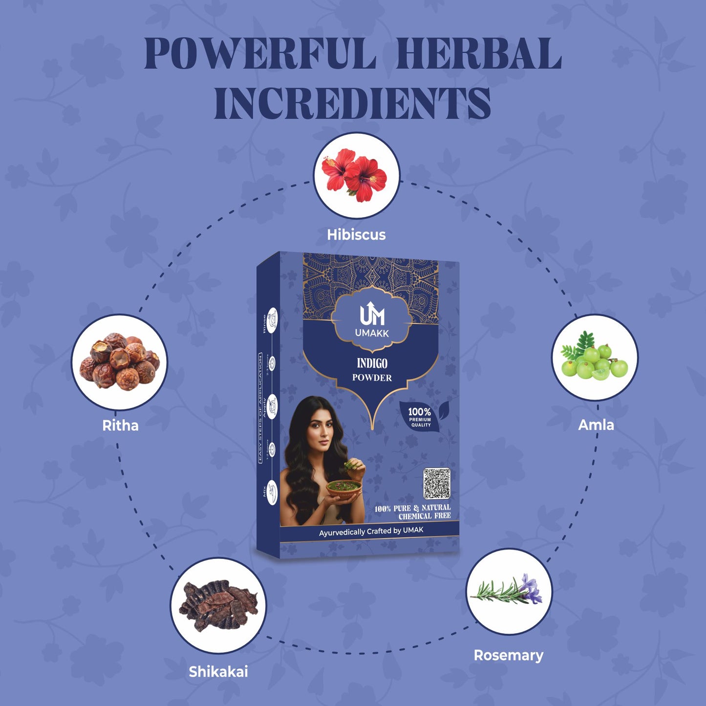UMAKK Indigo Powder – 100% Natural Hair Colour -  200 gm