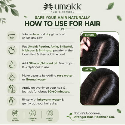 UMAKK Herbal Hair Care Powder Combo 500g | Amla, Reetha, Shikakai, Bhringraj, Hibiscus & Henna Powder | 100% Pure & Natural | For Stronger Hair & Healthy Scalp